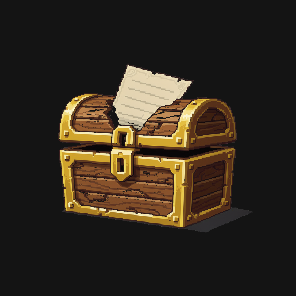 Pixel treasure chest with an offer letter sticking out